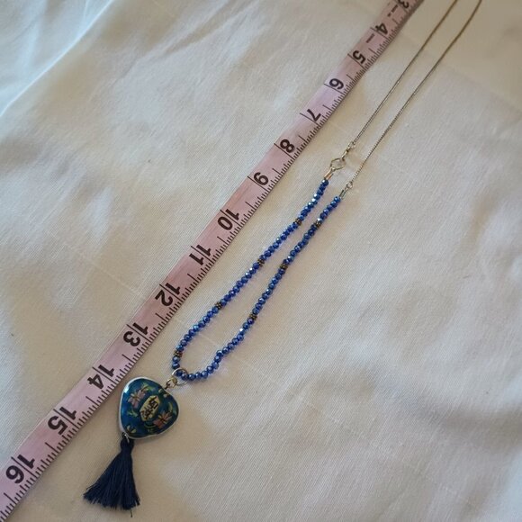 Handmade Vintage Focal Bead/Fringe, Beads, Chain Necklace - Picture 2 of 7